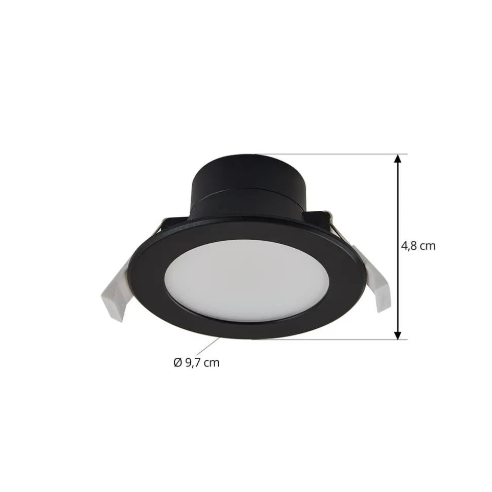 Prios LED-indbygningsspot Rida, sort, Ø 10 cm, CCT, IP44