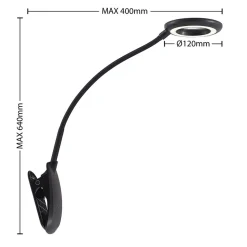 Prios LED-klemmelygte Harumi, sort, genopladeligt batteri, USB, 51 cm