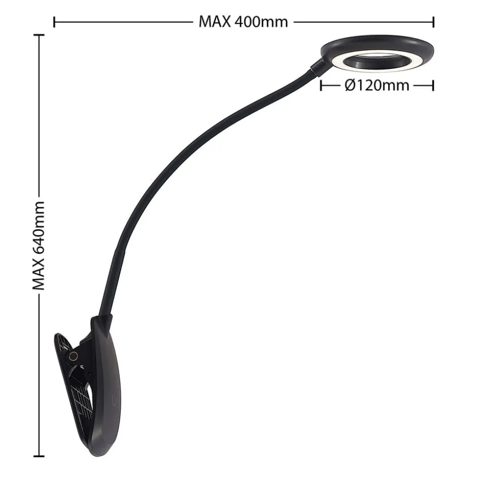 Prios LED-klemmelygte Harumi, sort, genopladeligt batteri, USB, 51 cm