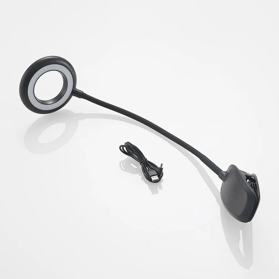 Prios LED-klemmelygte Harumi, sort, genopladeligt batteri, USB, 51 cm