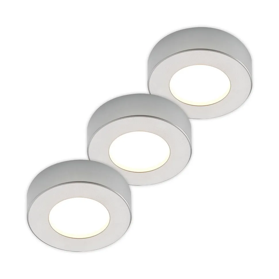 Prios LED-loftlampe Edwina, sølv, 12 cm, sæt med 3 stk