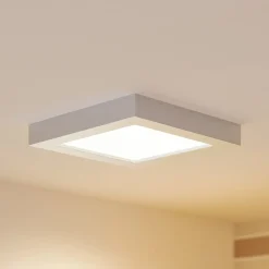 Prios LED-loftslampe Alette, sølv, 22,7 cm, 18W, dæmpbar