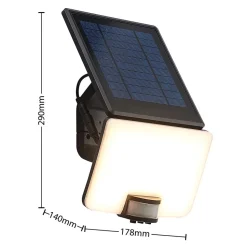 Prios Yahir LED-solcellevægspot, sensor, sort