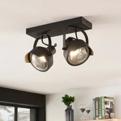 Projektør-loftspot Henega, sort med 2 lyskilder