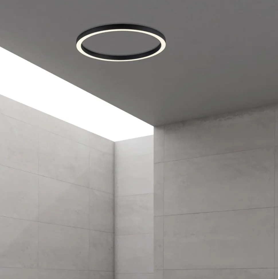 PURE LED-loftlampe Lines, Ø 70 cm, antracit, CCT, fjernbetjening