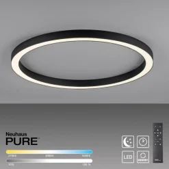 PURE LED-loftlampe Lines, Ø 70 cm, antracit, CCT, fjernbetjening