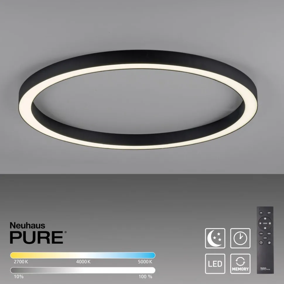 PURE LED-loftlampe Lines, Ø 70 cm, antracit, CCT, fjernbetjening