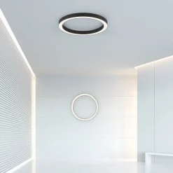 PURE LED-loftlampe Lines, Ø 50 cm, antracit, CCT, fjernbetjening