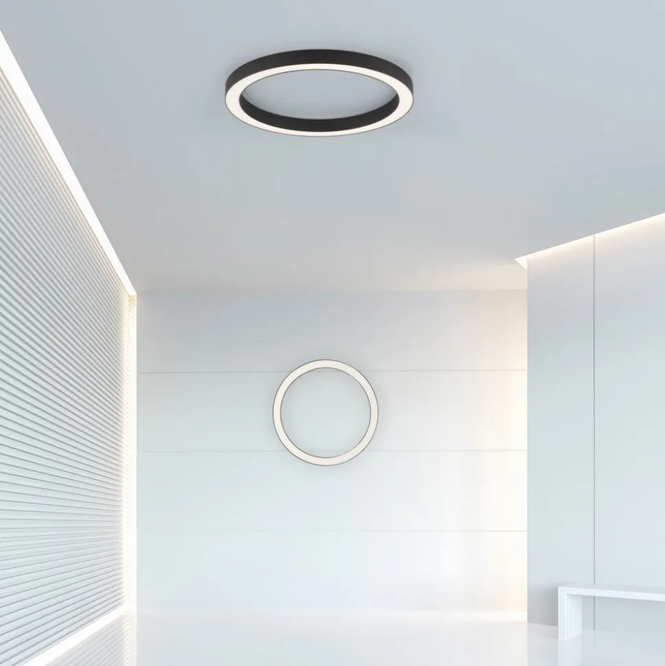 PURE LED-loftlampe Lines, Ø 50 cm, antracit, CCT, fjernbetjening