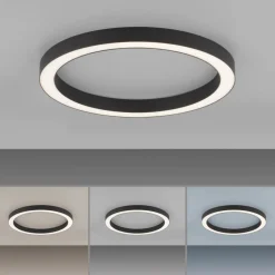 PURE LED-loftlampe Lines, Ø 50 cm, antracit, CCT, fjernbetjening