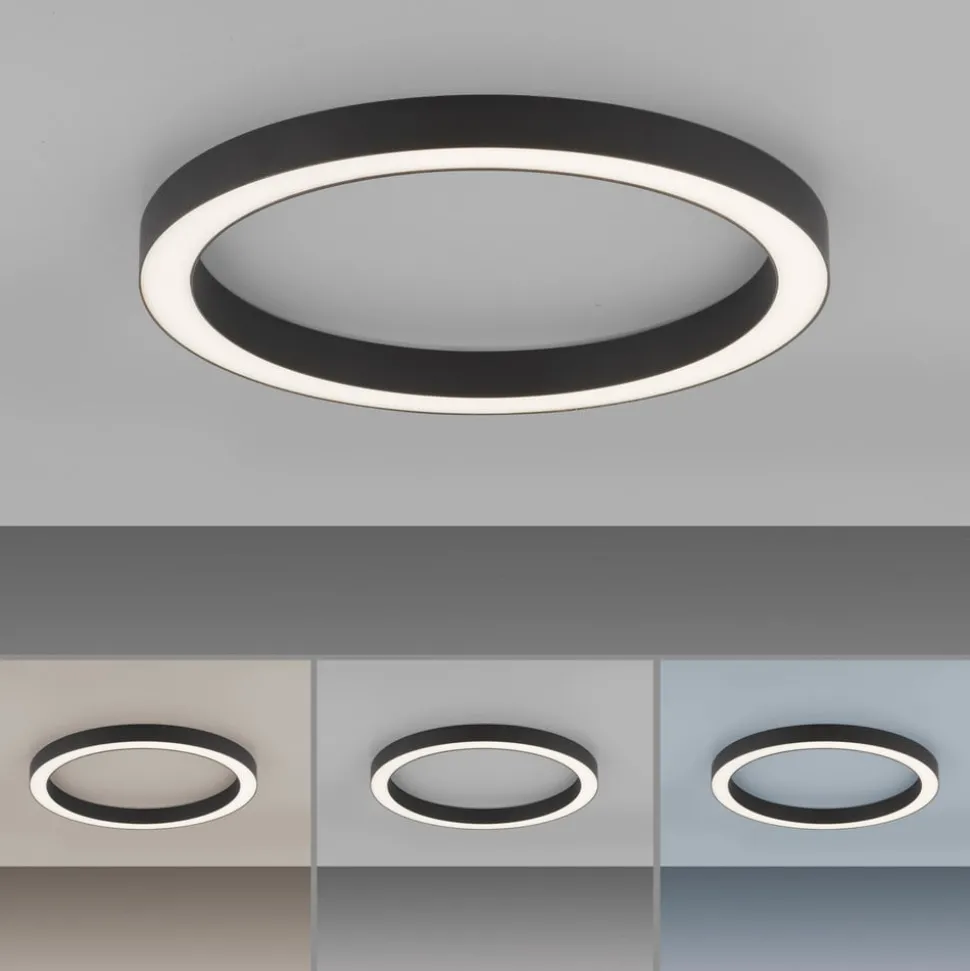 PURE LED-loftlampe Lines, Ø 50 cm, antracit, CCT, fjernbetjening