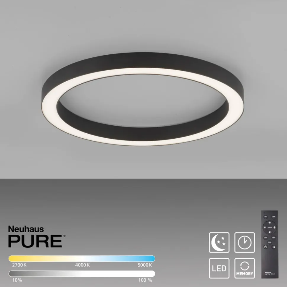 PURE LED-loftlampe Lines, Ø 50 cm, antracit, CCT, fjernbetjening
