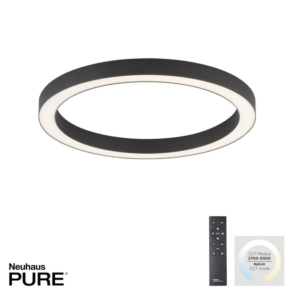 PURE LED-loftlampe Lines, Ø 50 cm, antracit, CCT, fjernbetjening