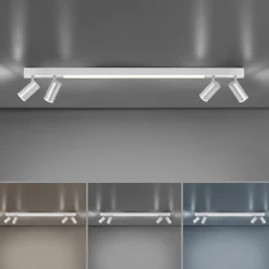 PURE LED-loftlampe Lines, 120 cm, sølv, fjernbetjening