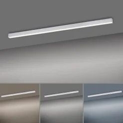 PURE LED-loftlampe Lines, 110 cm, sølv, CCT, fjernbetjening