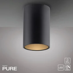 PURE LED-loftlampe til badeværelset Point, sort Ø 6 cm, metal, IP44