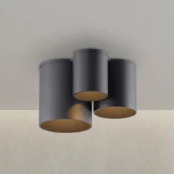 PURE LED-loftlampe til badeværelset Point, sort, længde 18 cm, 3 lyskilder