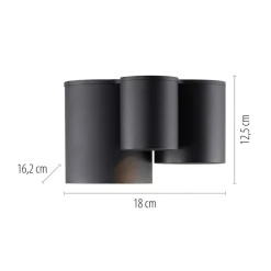 PURE LED-loftlampe til badeværelset Point, sort, længde 18 cm, 3 lyskilder
