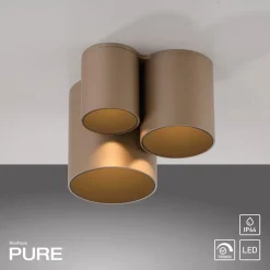 PURE LED-loftlampe til badeværelset Point, bronzefarvet, 18 cm, 3 lyskilder