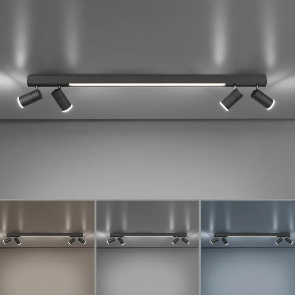 PURE LED-loftslampe Lines, 120 cm, antracit, fjernbetjening