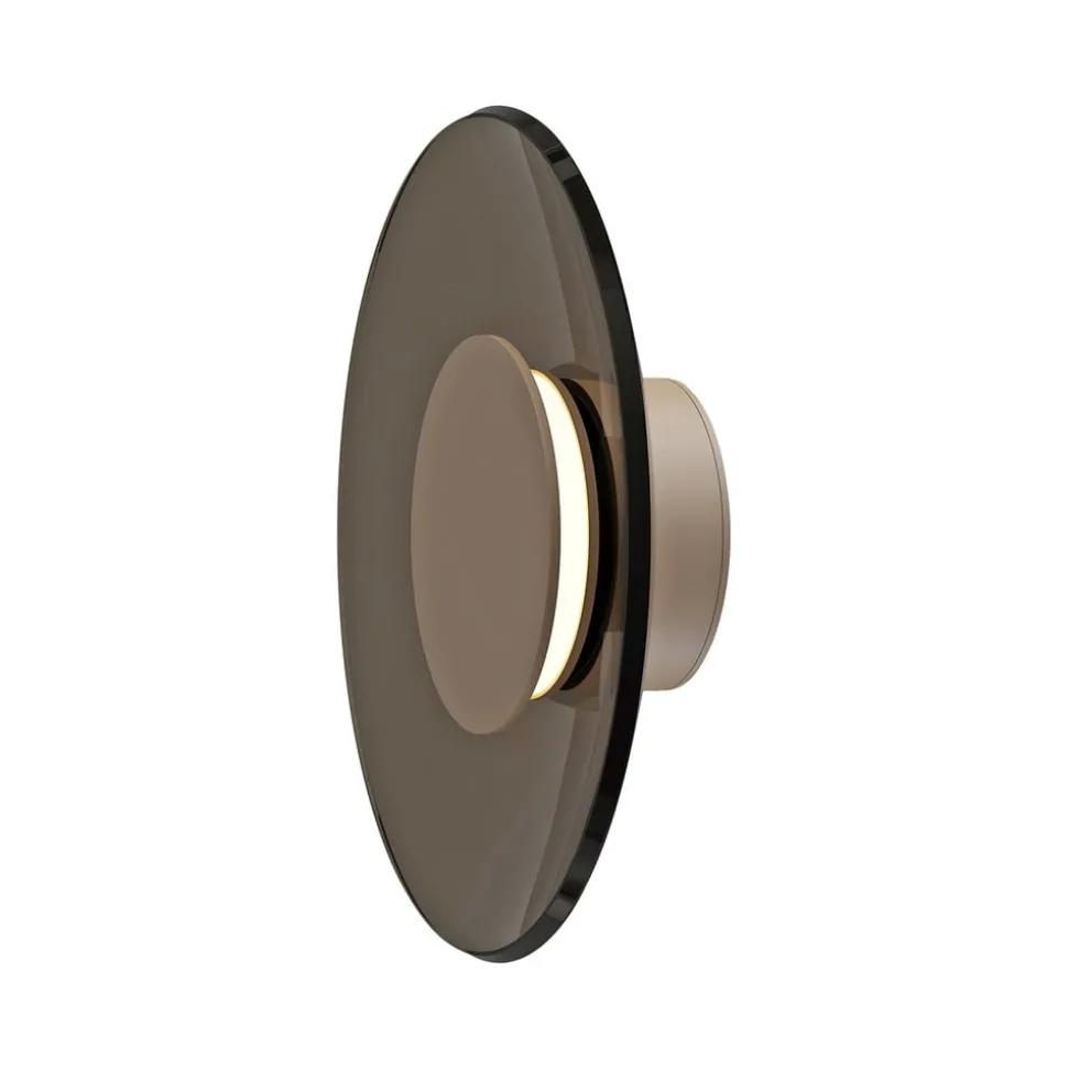 PURE LED-væglampe Moon, bronze, Ø 32 cm, glas/aluminium