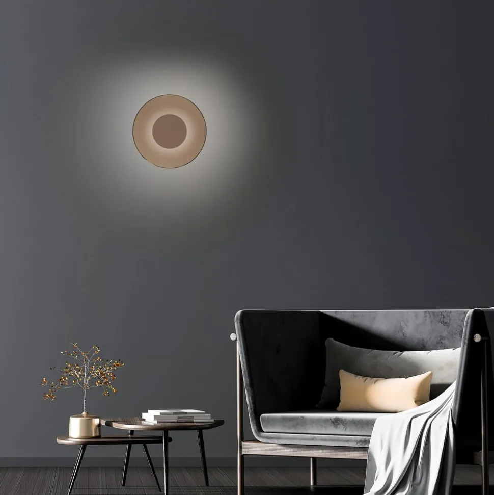 PURE LED-væglampe Moon, bronze, Ø 32 cm, glas/aluminium