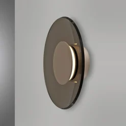 PURE LED-væglampe Moon, bronze, Ø 32 cm, glas/aluminium