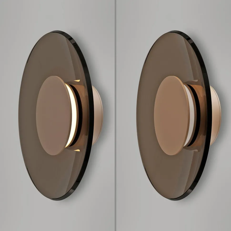 PURE LED-væglampe Moon, bronze, Ø 32 cm, glas/aluminium
