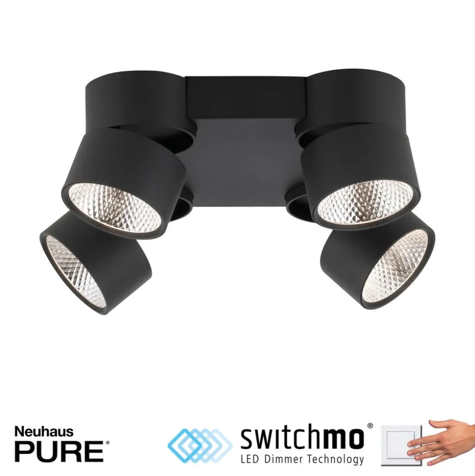 PURE Nola LED-loftlampe, 4 lyskilder, sort