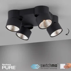 PURE Nola LED-loftlampe, 4 lyskilder, sort