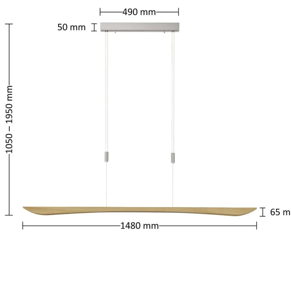 Quitani LED-pendellampe Hiba, eg natur, længde 148 cm