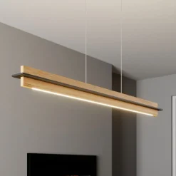 Quitani LED-pendellampe Lexa, eg/sort, længde 118 cm