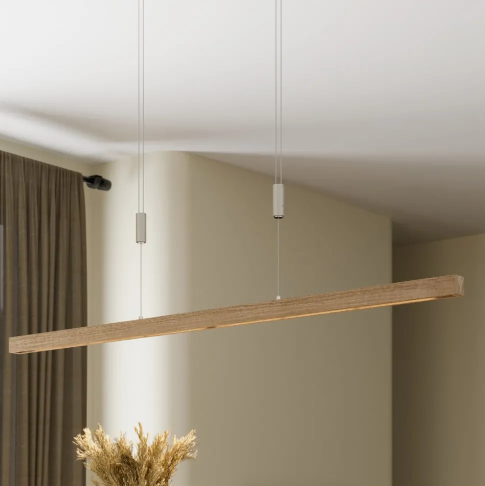 Quitani LED-pendel Nora, eg natur, længde 118 cm