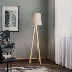 Quitani trebenet gulvlampe Jata, træ, filt, grå