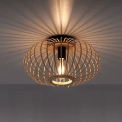 Racoon loftlampe af træ, tynde stivere, Ø 40cm