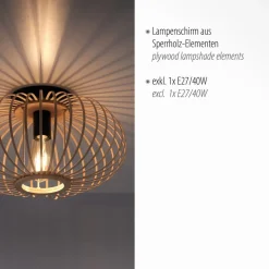 Racoon loftlampe af træ, tynde stivere, Ø 40cm