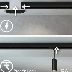 RAIL 230 V skinnesystem, sort, 4 LED-pendler, længde 1,5 m