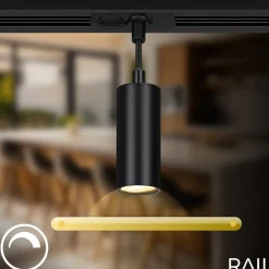 RAIL 230 V skinnesystem, sort, 4 LED-pendler, længde 1,5 m