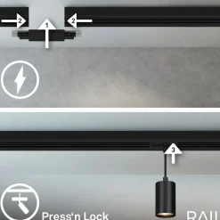 RAIL 230 V skinnesystem, sort, 4 ophæng, længde 1,5 m