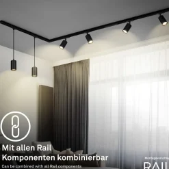 RAIL 230 V skinnesystem, sort, 4 ophæng, længde 1,5 m