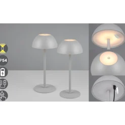 Ricardo LED genopladelig bordlampe, grå, højde 30 cm, plast