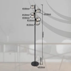 Riha gulvlampe, højde 155 cm, sort/røgfarvet, 6 lyskilder.