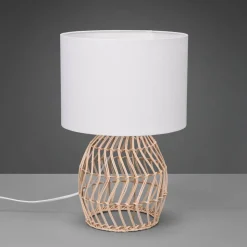 Rike bordlampe, rattanstel og stofskærm