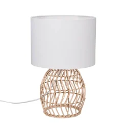 Rike bordlampe, rattanstel og stofskærm