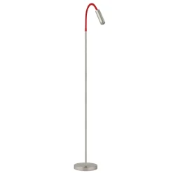 Rocco LED-gulvlampe, mat nikkel, rød flexarm