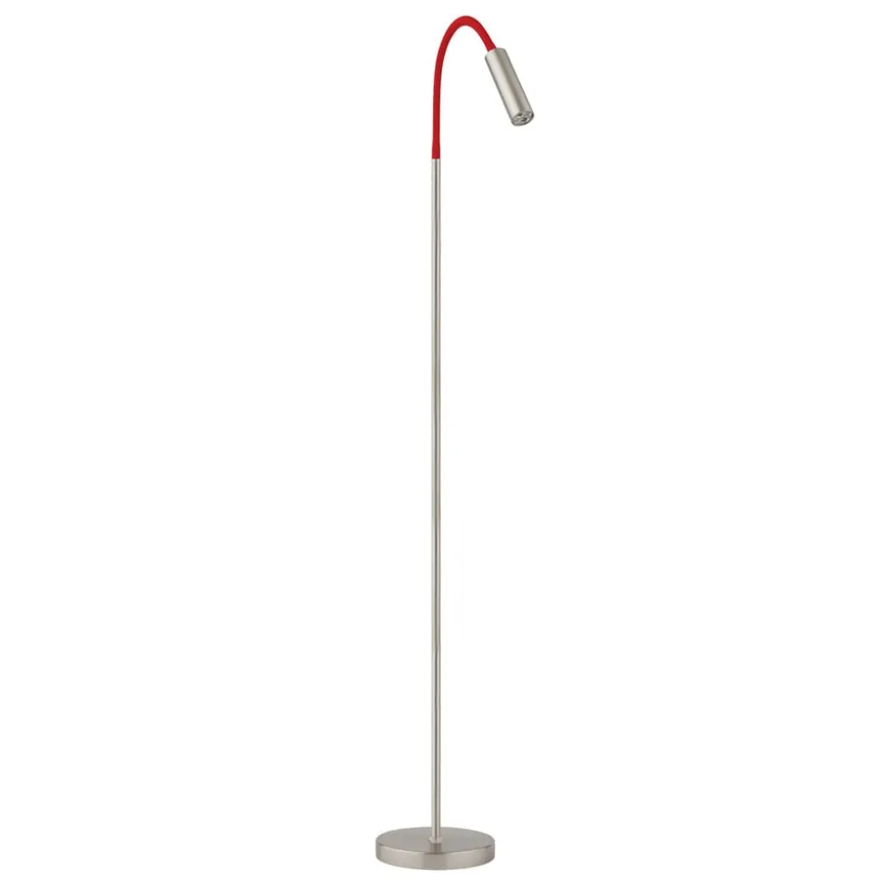 Rocco LED-gulvlampe, mat nikkel, rød flexarm