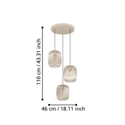 Romazzina hængelampe, Ø 46 cm, sandfarvet, 3 lyskilder, stål
