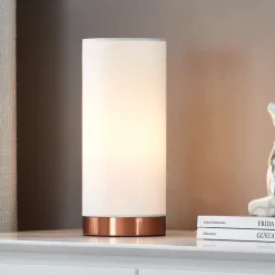 Ronja hvid bordlampe med kobberfarvet fod