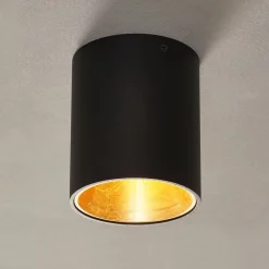 Rund Polasso LED-loftlampe, sort-guld