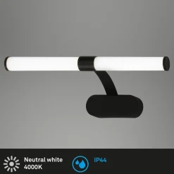 Runt LED-væglampe IP44 arm 4.000 K sort